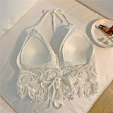 Women's Crochet Knit Swimsuit Bathing Suits Cover up Vest Top Hollow Out Beachwear Crop Tank Tops - Lootquake