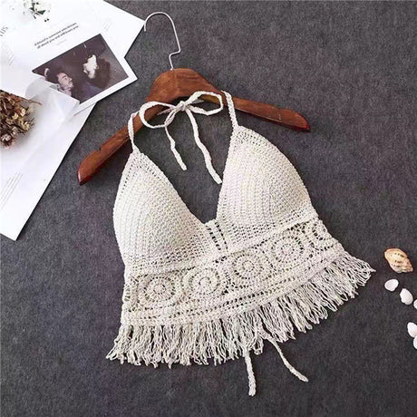 Women's Crochet Knit Swimsuit Bathing Suits Cover up Vest Top Hollow Out Beachwear Crop Tank Tops - Lootquake