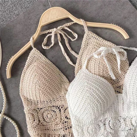 Women's Crochet Knit Swimsuit Bathing Suits Cover up Vest Top Hollow Out Beachwear Crop Tank Tops - Lootquake