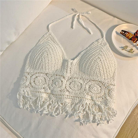 Women's Crochet Knit Swimsuit Bathing Suits Cover up Vest Top Hollow Out Beachwear Crop Tank Tops - Lootquake