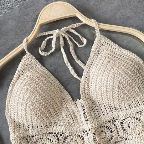 Women's Crochet Knit Swimsuit Bathing Suits Cover up Vest Top Hollow Out Beachwear Crop Tank Tops - Lootquake