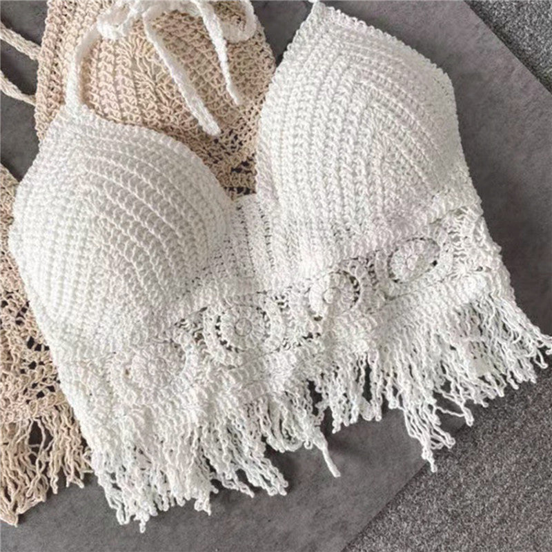 Women's Crochet Knit Swimsuit Bathing Suits Cover up Vest Top Hollow Out Beachwear Crop Tank Tops - Lootquake