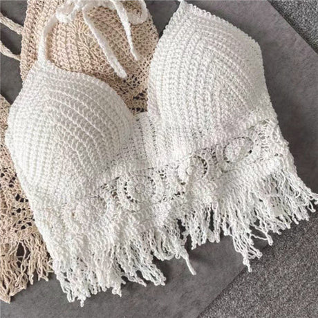Women's Crochet Knit Swimsuit Bathing Suits Cover up Vest Top Hollow Out Beachwear Crop Tank Tops - Lootquake