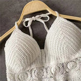 Women's Crochet Knit Swimsuit Bathing Suits Cover up Vest Top Hollow Out Beachwear Crop Tank Tops - Lootquake