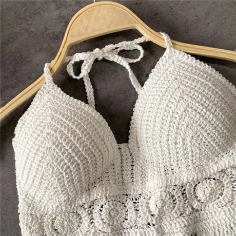 Women's Crochet Knit Swimsuit Bathing Suits Cover up Vest Top Hollow Out Beachwear Crop Tank Tops - Lootquake