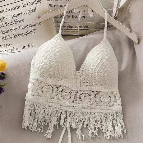 Women's Crochet Knit Swimsuit Bathing Suits Cover up Vest Top Hollow Out Beachwear Crop Tank Tops - Lootquake