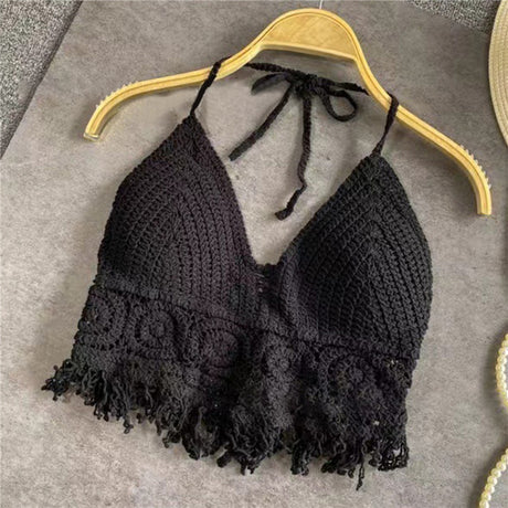 Women's Crochet Knit Swimsuit Bathing Suits Cover up Vest Top Hollow Out Beachwear Crop Tank Tops - Lootquake