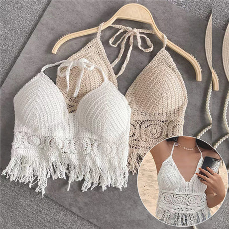 Women's Crochet Knit Swimsuit Bathing Suits Cover up Vest Top Hollow Out Beachwear Crop Tank Tops - Lootquake