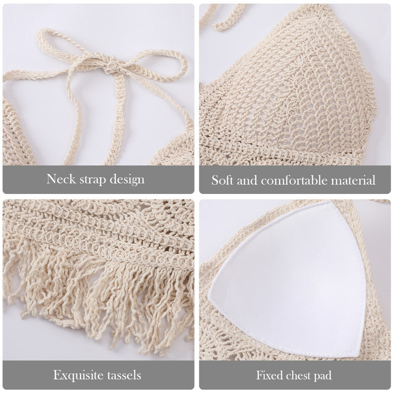 Women's Crochet Knit Swimsuit Bathing Suits Cover up Vest Top Hollow Out Beachwear Crop Tank Tops - Lootquake