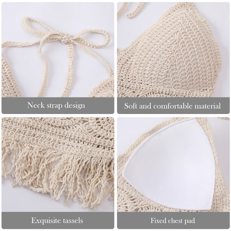 Women's Crochet Knit Swimsuit Bathing Suits Cover up Vest Top Hollow Out Beachwear Crop Tank Tops - Lootquake