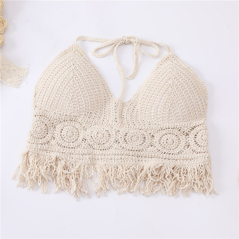 Women's Crochet Knit Swimsuit Bathing Suits Cover up Vest Top Hollow Out Beachwear Crop Tank Tops - Lootquake