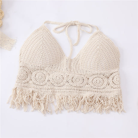 Women's Crochet Knit Swimsuit Bathing Suits Cover up Vest Top Hollow Out Beachwear Crop Tank Tops - Lootquake