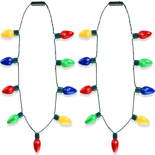 popamaz Christmas LED Light Up Bulb Necklaces 9 LED Bulbs Necklaces with 6 Flash Modes Holiday Necklace Costume Accessories for Christmas Xmas Party Favor(2PCS) - Lootquake