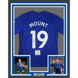 Framed Autographed/Signed Mason Mount 35x39 Chelsea FC Blue Soccer Futbol Jersey Beckett BAS COA #2