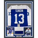 Tapetes enmarcados, autografiados y firmados Sundin 35x39 HOF 12 Toronto Blue Hockey Jersey JSA COA