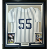 Camiseta de béisbol de rayas de Nueva York de 35 x 39 de Hideki Matsui, enmarcada, autografiada y firmada, Beckett BAS COA