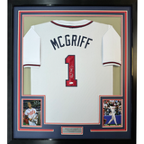 Camiseta de béisbol blanca de Atlanta de Fred McGriff, enmarcada, autografiada y firmada, 35 x 39, JSA COA
