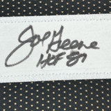 Framed Autographed/Signed Mean Joe Greene HOF 87 35x39 Pittsburgh Black Football Jersey JSA COA