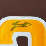 Camiseta de béisbol enmarcada, autografiada y firmada por Jackson Merrill, 35 x 39, San Diego Brown, Beckett BAS COA