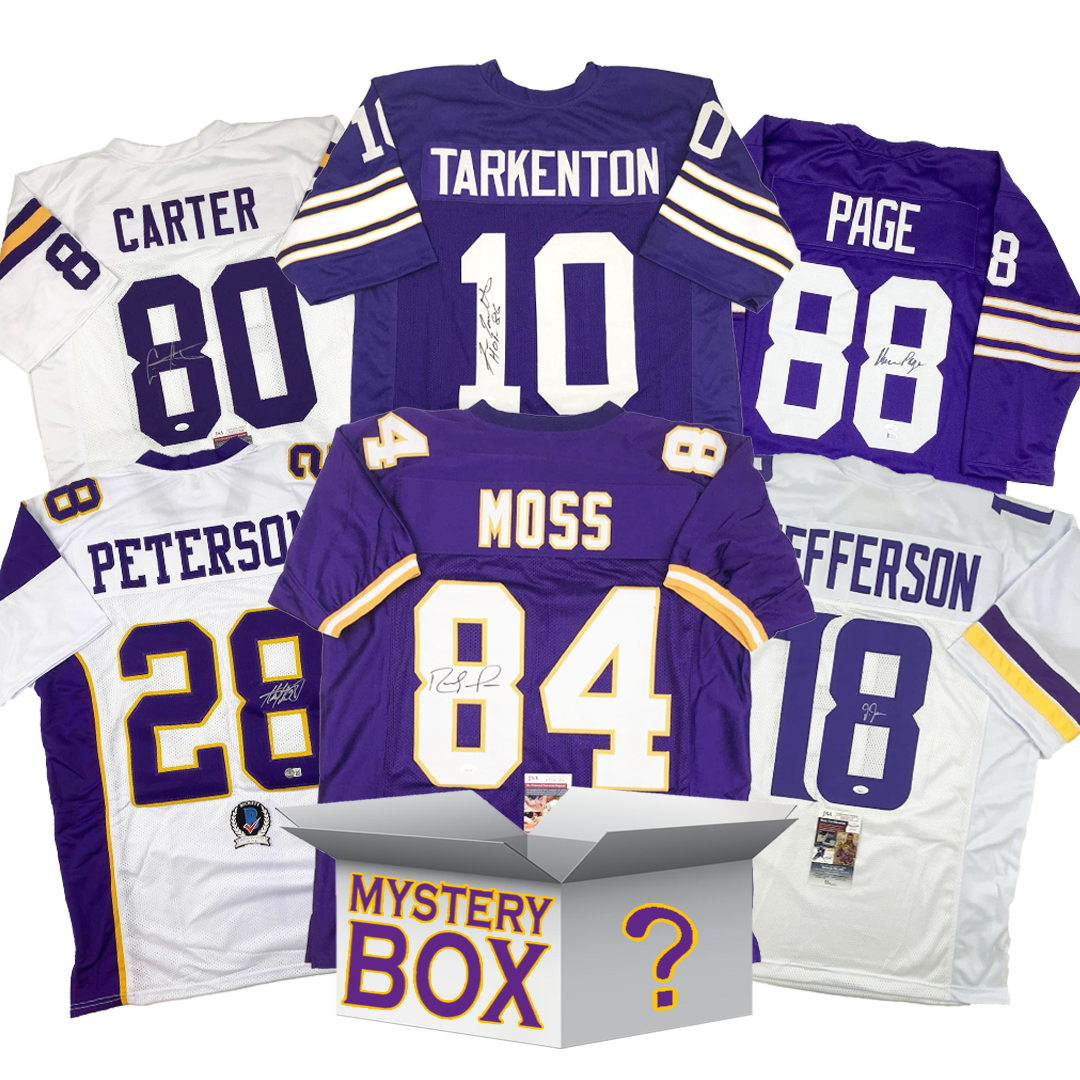 Caja misteriosa de camisetas de fútbol americano de Minnesota autografiadas/firmadas con PSA JSA o Beckett COA 