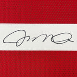 Camiseta de fútbol americano enmarcada, autografiada y firmada por Joe Montana, 35 x 39, color rojo de San Francisco, JSA COA