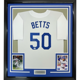 Framed Autographed/Signed Mookie Betts 35x39 Los Angeles LA White Baseball Jersey JSA COA