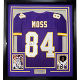 Camiseta de fútbol americano de Minnesota, enmarcada, autografiada y firmada por Randy Moss, 35 x 39, color morado, JSA COA