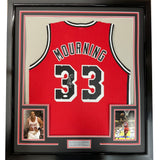 Framed Autographed/Signed Alonzo Mourning 35x39 Miami Red Basketball Jersey JSA COA