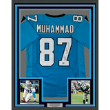 Framed Autographed/Signed Muhsin Muhammad 35x39 Carolina Blue Football Jersey Beckett BAS COA