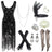 Womens 1920s Art Deco Gatsby Dresses Sequin Fringed Flapper Dresses (XXX-Large Style02-Black) - Lootquake