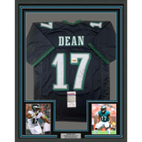 Camiseta de fútbol americano negra de Filadelfia de Nakobe Dean, enmarcada, autografiada y firmada, 35 x 39, JSA COA