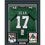 Framed Autographed/Signed Nakobe Dean 35x39 Philadelphia Green Football Jersey JSA COA