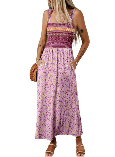 Dokotoo Midi Dresses for Women Printed Summer Dresses for Women 2024 Trendy Maxi Dresses Sleeveless Purple X Large - Lootquake