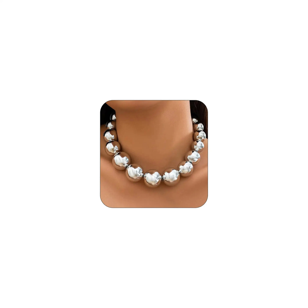 CJIAYUJEW Chunky Gold Necklace for Women Big Silver Chunky Necklaces Chunky Statement Beaded Necklace Thick Bold Necklace Ball Choker Necklace (silver2) - Lootquake