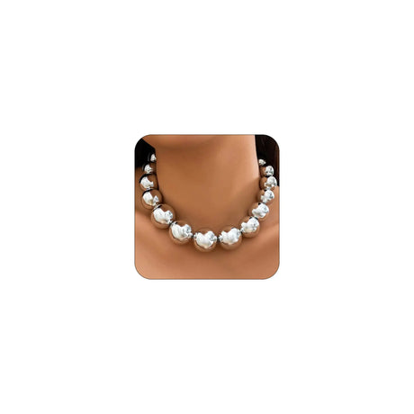 CJIAYUJEW Chunky Gold Necklace for Women Big Silver Chunky Necklaces Chunky Statement Beaded Necklace Thick Bold Necklace Ball Choker Necklace (silver2) - Lootquake