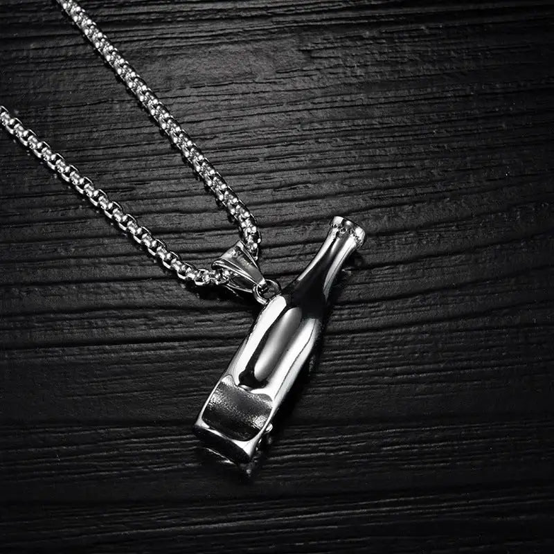 Men's Fashion Beer Bottle Bottle Opener Pendant Long Stainless Steel Necklace - Lootquake