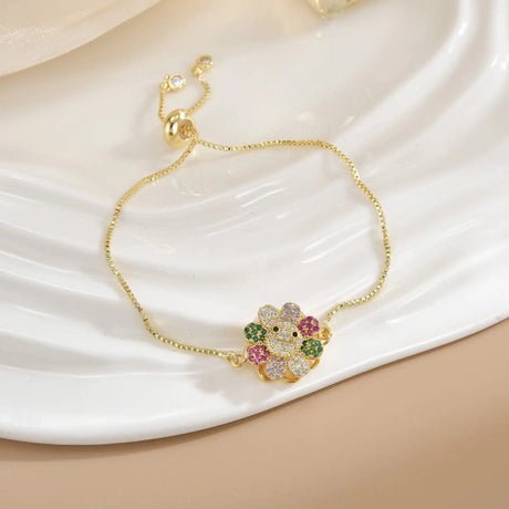 Simple Rotatable Flower Color-preserving Pure Copper Gold-plated Bracelet - Lootquake