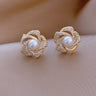 Women's Diamond Rose Pearl Earrings New Niche - Lootquake