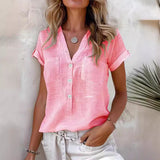 Solid Color Button Fashion Short Sleeve