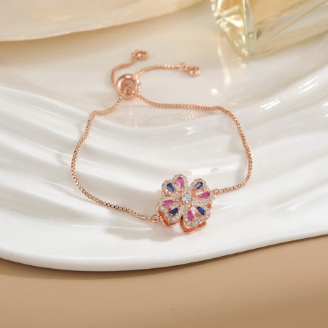 Simple Rotatable Flower Color-preserving Pure Copper Gold-plated Bracelet - Lootquake