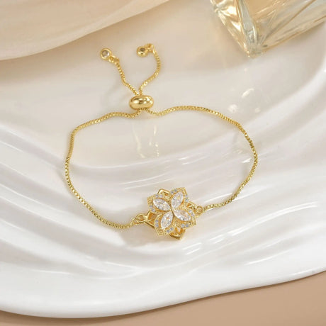 Simple Rotatable Flower Color-preserving Pure Copper Gold-plated Bracelet - Lootquake