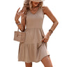 Women's  European And American Summer Casual V-neck Three-layer Pleated Sleeveless Vest Dress