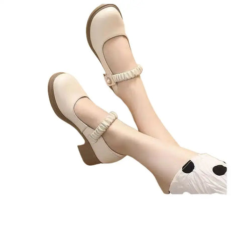 Mary Jane Leather Shoes Women's Pearl Japanese Style - Lootquake