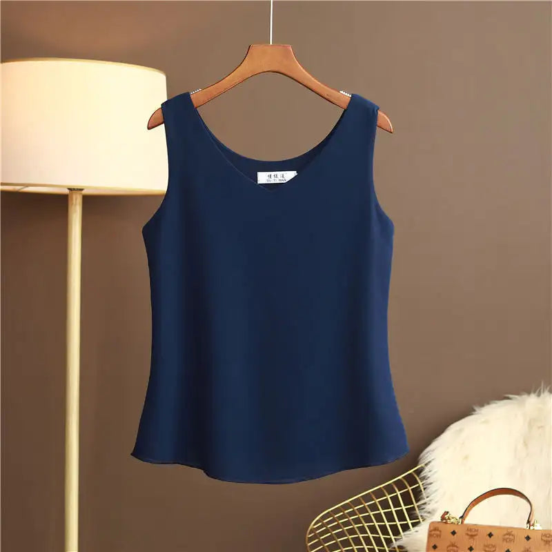 Original New Arrival 2024 Summer Fashion Brand Sleeveless Top Women's Chiffon Shirt Loose Plus Size Show Clothing Shirt Blouse - Lootquake