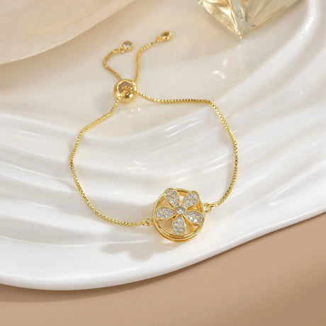 Simple Rotatable Flower Color-preserving Pure Copper Gold-plated Bracelet - Lootquake