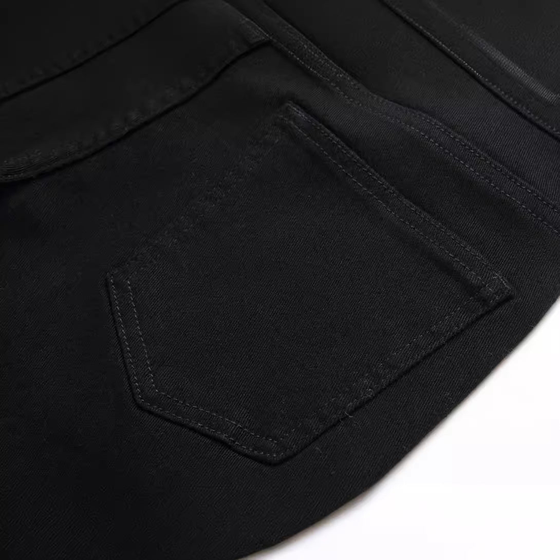 Men's Black Elastic Straight Jeans - Lootquake