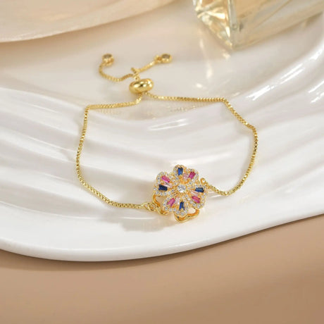Simple Rotatable Flower Color-preserving Pure Copper Gold-plated Bracelet - Lootquake