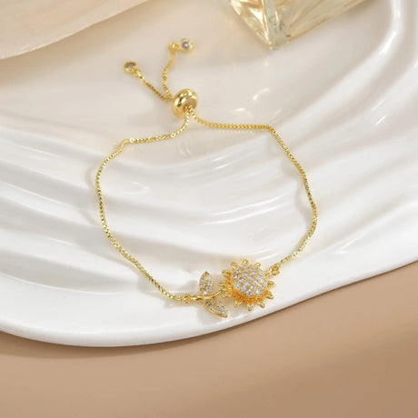 Simple Rotatable Flower Color-preserving Pure Copper Gold-plated Bracelet - Lootquake