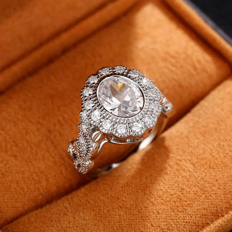 Full Diamond Copper Plating Round Diamond Zircon Ring Female European And American Luxury - Lootquake