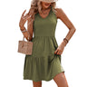 Women's  European And American Summer Casual V-neck Three-layer Pleated Sleeveless Vest Dress